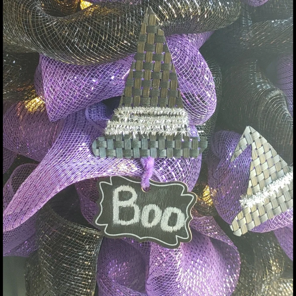 Witch Wreath Handmade Light Up Witch Hat Wreath Holiday Door Decor